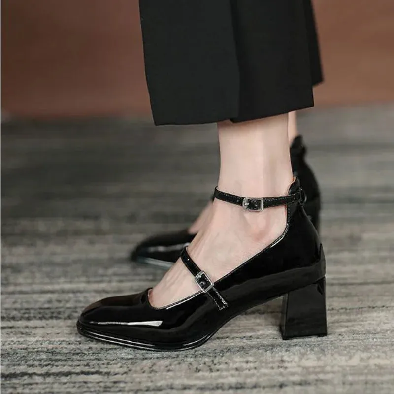 Women's Summer Footwear on Heeled Shoes for Woman 2023 Japanese Style Lolita Mary Jane Red Bride Square Toe High Heels Gothic 39