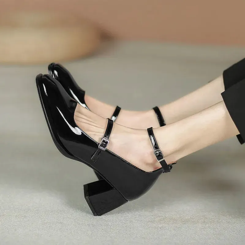 Women's Summer Footwear on Heeled Shoes for Woman 2023 Japanese Style Lolita Mary Jane Red Bride Square Toe High Heels Gothic 39