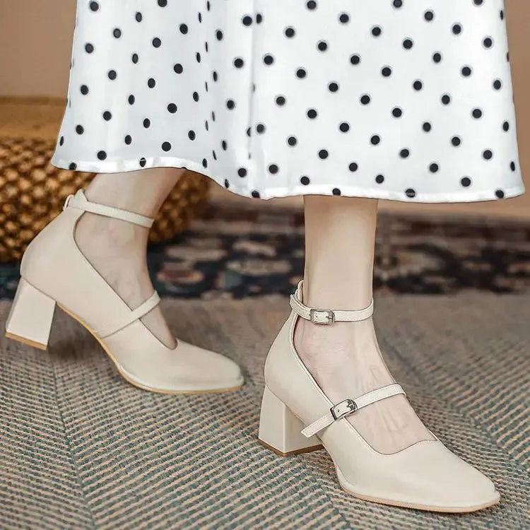 Women's Summer Footwear on Heeled Shoes for Woman 2023 Japanese Style Lolita Mary Jane Red Bride Square Toe High Heels Gothic 39