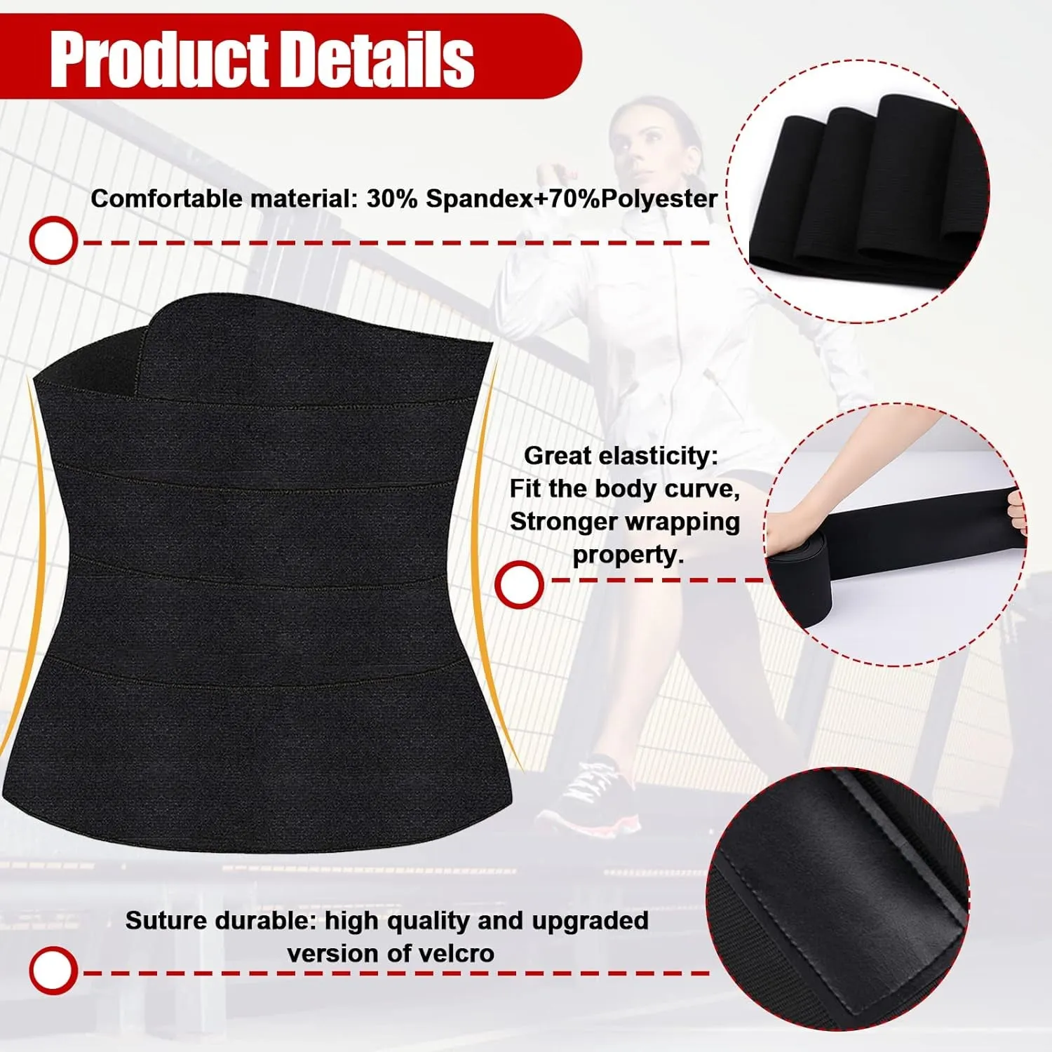 Wrap Waist Trainer for Women , Upgraded Waist Wraps for Stomach,Adjustable Waist Trimmer Tummy Wrap Waist Belt Black