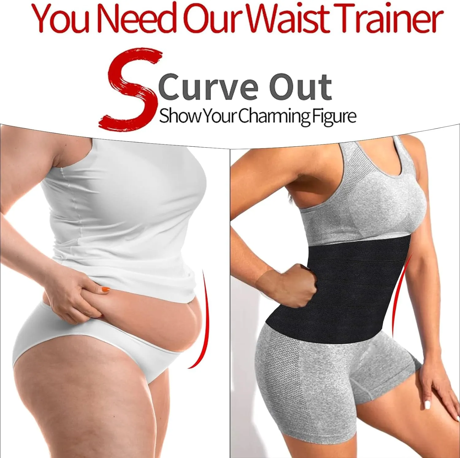 Wrap Waist Trainer for Women , Upgraded Waist Wraps for Stomach,Adjustable Waist Trimmer Tummy Wrap Waist Belt Black